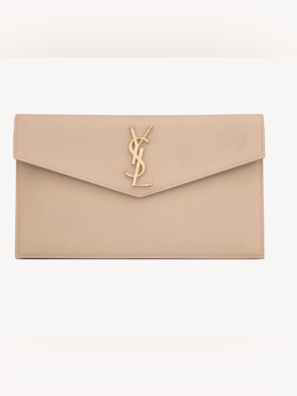 Saint Laurent Uptown Pouch in Grain de Poudre Leather Envelope Clutch Beige
